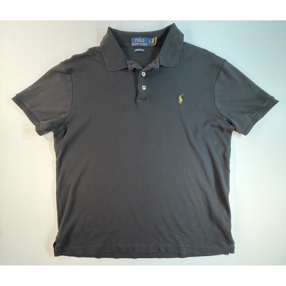 Polo Ralph Lauren Mens Large Custom Slim Fit Black Short Sleeve Polo Shirt
